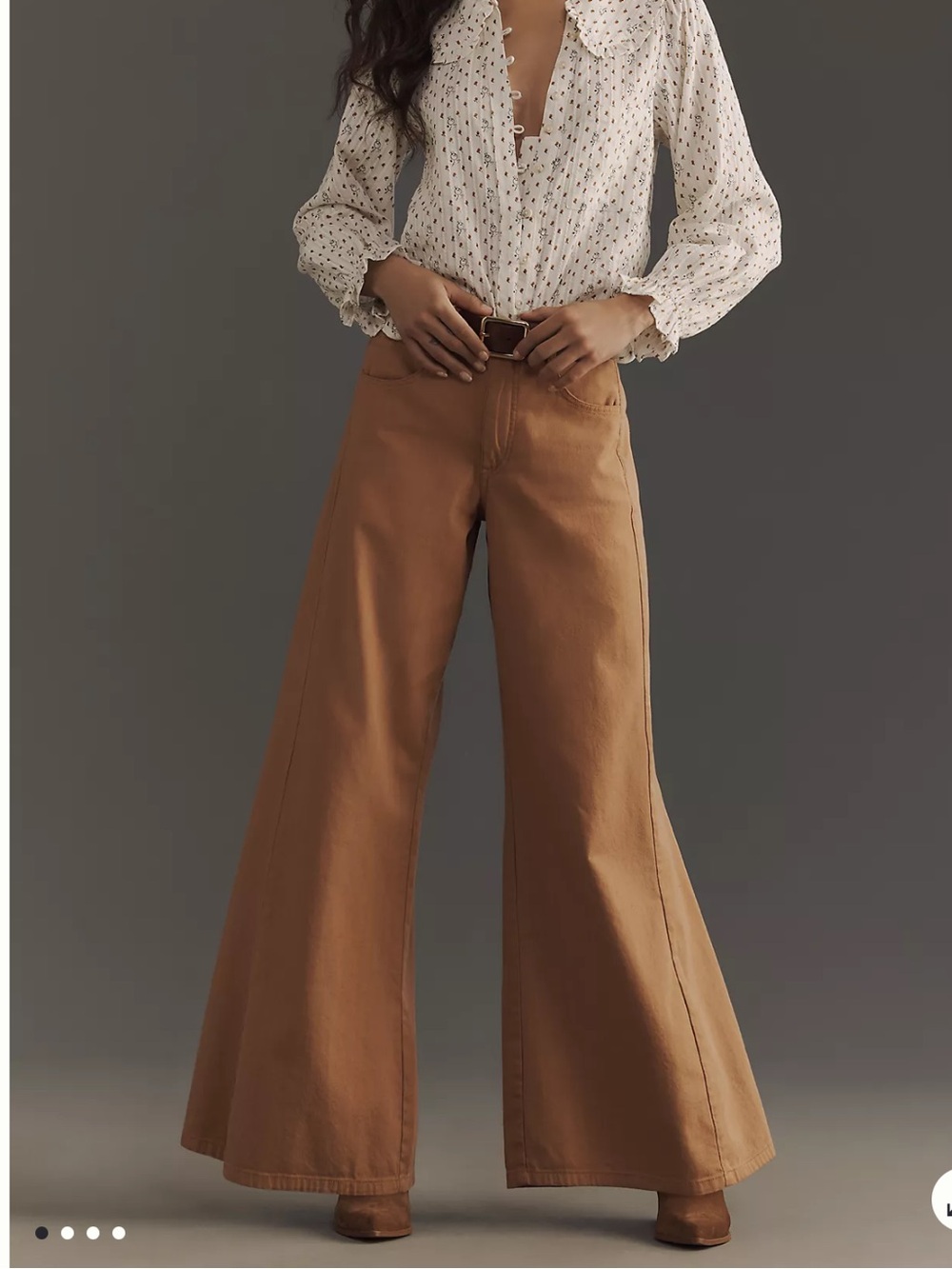 Pilcro Adi Relaxed Flare Pants Size 26 Tan Herringbone Edition Cotton Twill